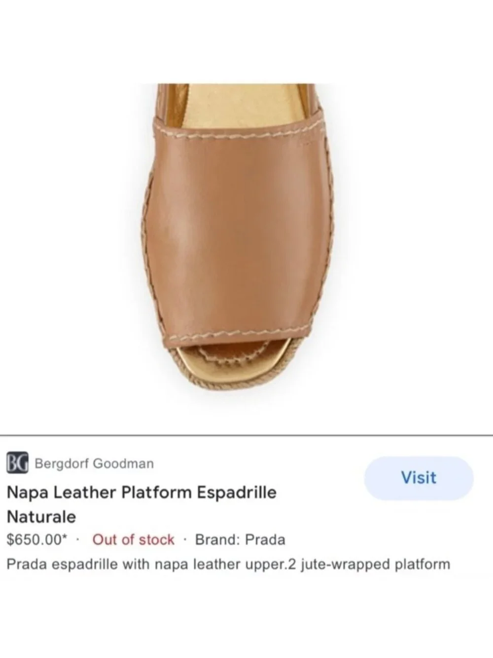 PRADA Women's Napa Leather Peep Toe Platform Espadrilles Naturale Tan - Picture 13 of 13